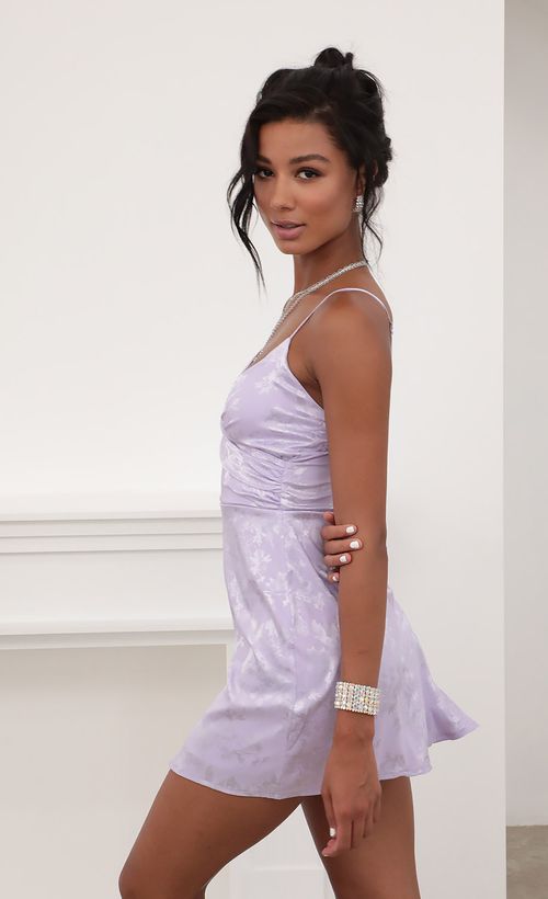 Picture Kayden A-line Frill Dress in Lilac Floral. Source: https://media.lucyinthesky.com/data/Jun20_2/500xAUTO/781A2180.JPG