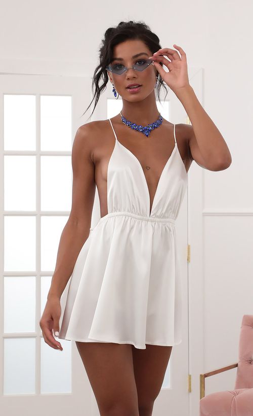 Picture Skylar Plunge Dress in White Satin. Source: https://media.lucyinthesky.com/data/Jun20_2/500xAUTO/781A2548.JPG