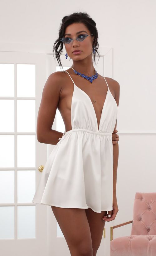 Picture Skylar Plunge Dress in White Satin. Source: https://media.lucyinthesky.com/data/Jun20_2/500xAUTO/781A2602.JPG