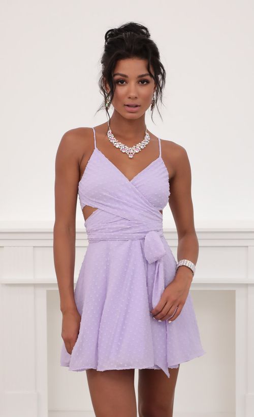 Picture Jillian Chiffon Wrap Dress in Lavender Dots. Source: https://media.lucyinthesky.com/data/Jun20_2/500xAUTO/781A6839.JPG