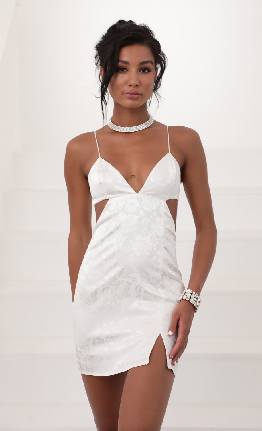 Take What You Want Satin Dress in White Rose