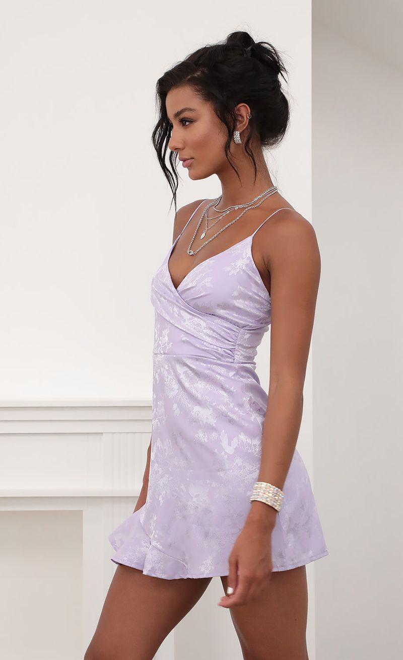Picture Kayden A-line Frill Dress in Lilac Floral. Source: https://media.lucyinthesky.com/data/Jun20_2/800xAUTO/781A2251.JPG