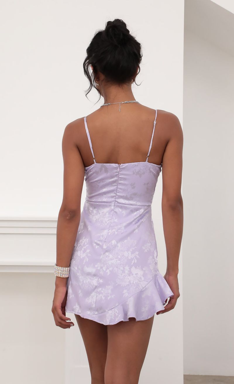 Picture Kayden A-line Frill Dress in Lilac Floral. Source: https://media.lucyinthesky.com/data/Jun20_2/800xAUTO/781A2273.JPG