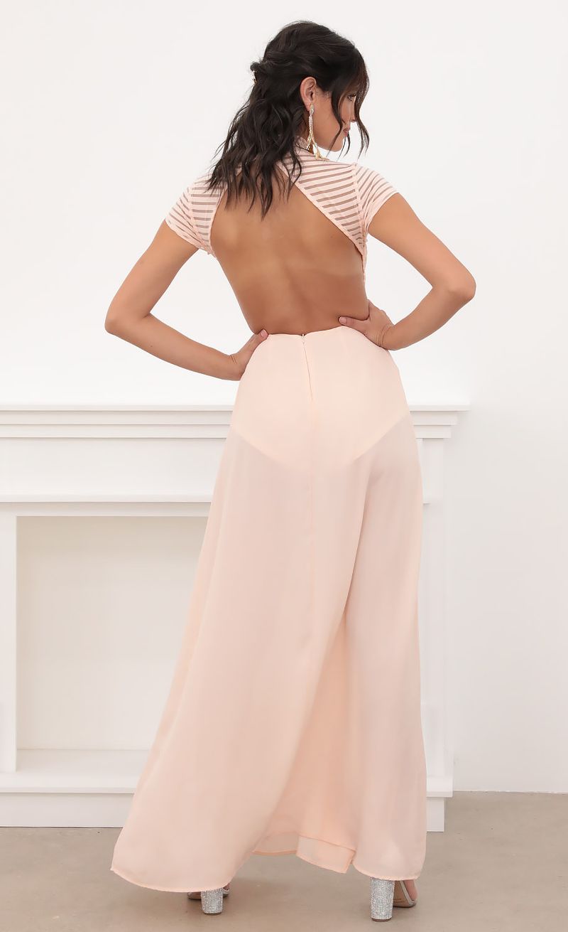 Picture Couture Strip Mesh Maxi in Blush. Source: https://media.lucyinthesky.com/data/Jun20_2/800xAUTO/781A3479.JPG