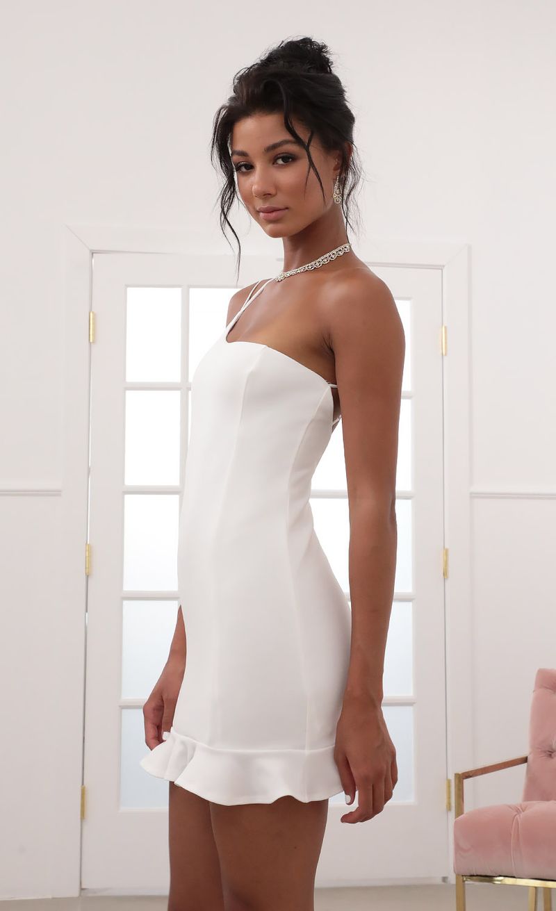 Picture Embry Shoulder Ruffle Dress in White. Source: https://media.lucyinthesky.com/data/Jun20_2/800xAUTO/781A6049.JPG