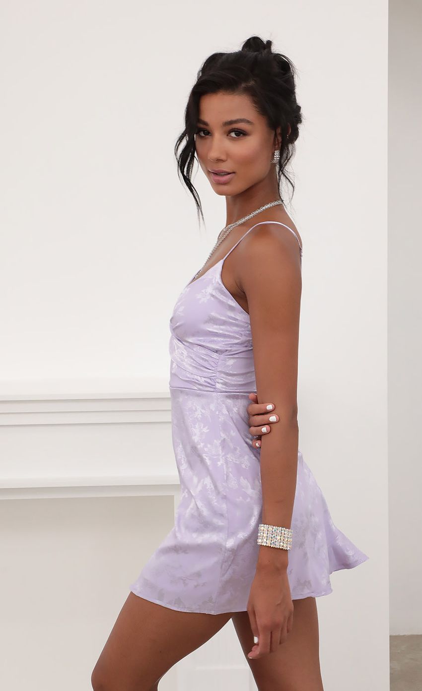 Picture Kayden A-line Frill Dress in Lilac Floral. Source: https://media.lucyinthesky.com/data/Jun20_2/850xAUTO/781A2180.JPG