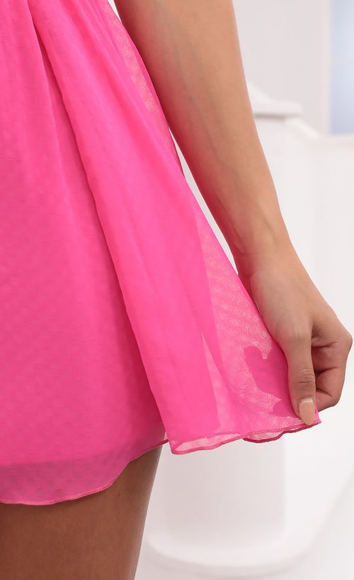 Picture Ysabel Chiffon Dress in Hot Pink. Source: https://media.lucyinthesky.com/data/Jun21_1/500xAUTO/1V9A0935.JPG