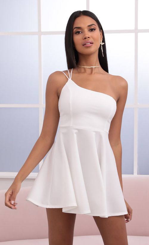 Picture Aylah One Shoulder Dress in White. Source: https://media.lucyinthesky.com/data/Jun21_1/500xAUTO/1V9A1115.JPG