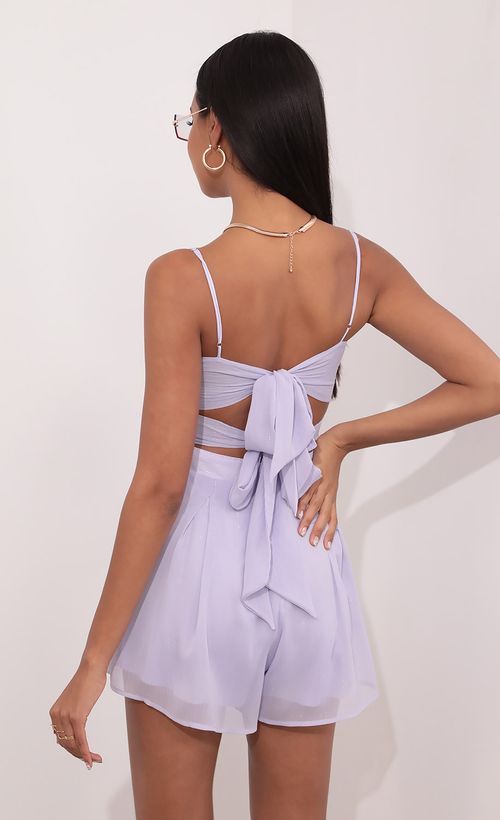 Picture Casey Lavender Romper with Silver Pinstripes. Source: https://media.lucyinthesky.com/data/Jun21_1/500xAUTO/1V9A2213.JPG