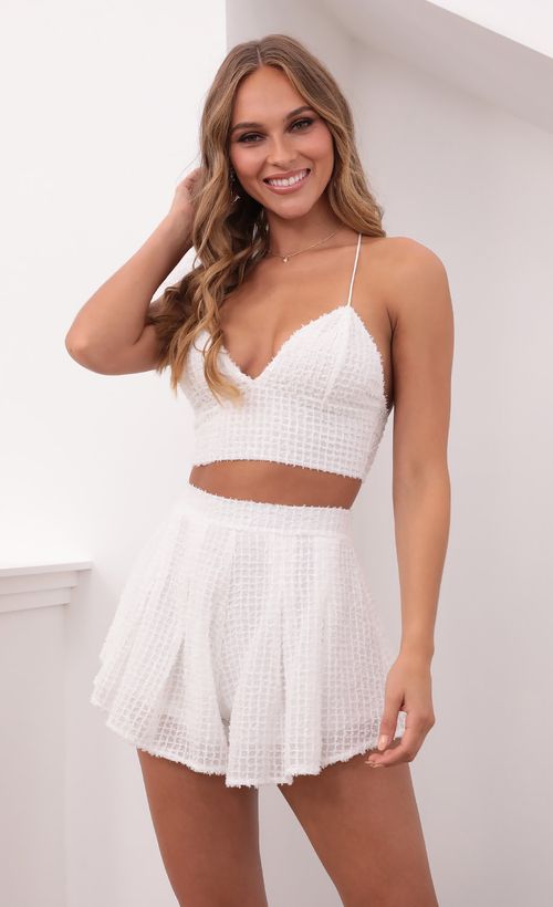 Picture Tinley Plaid Lurex Set in White. Source: https://media.lucyinthesky.com/data/Jun21_1/500xAUTO/1V9A2320.JPG
