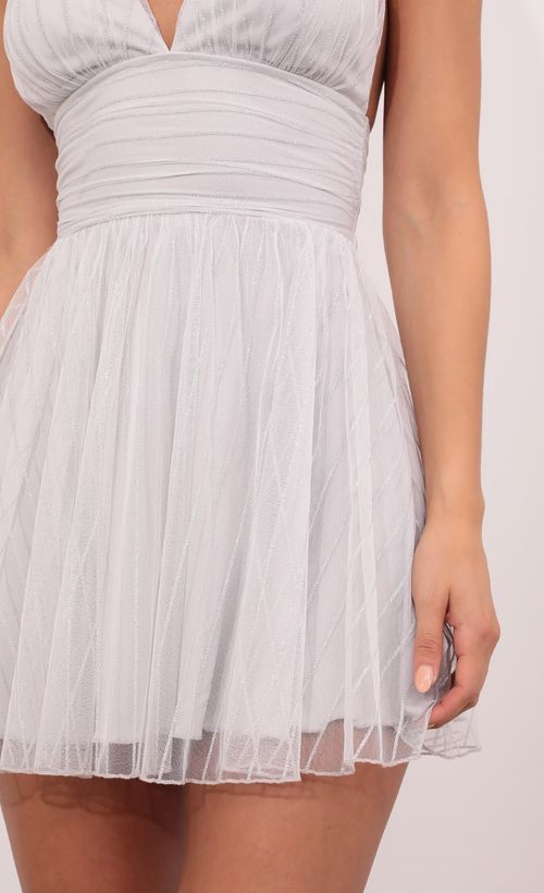 Picture Marguerite Plunge A-Line Dress in Silver. Source: https://media.lucyinthesky.com/data/Jun21_1/500xAUTO/1V9A31201.JPG