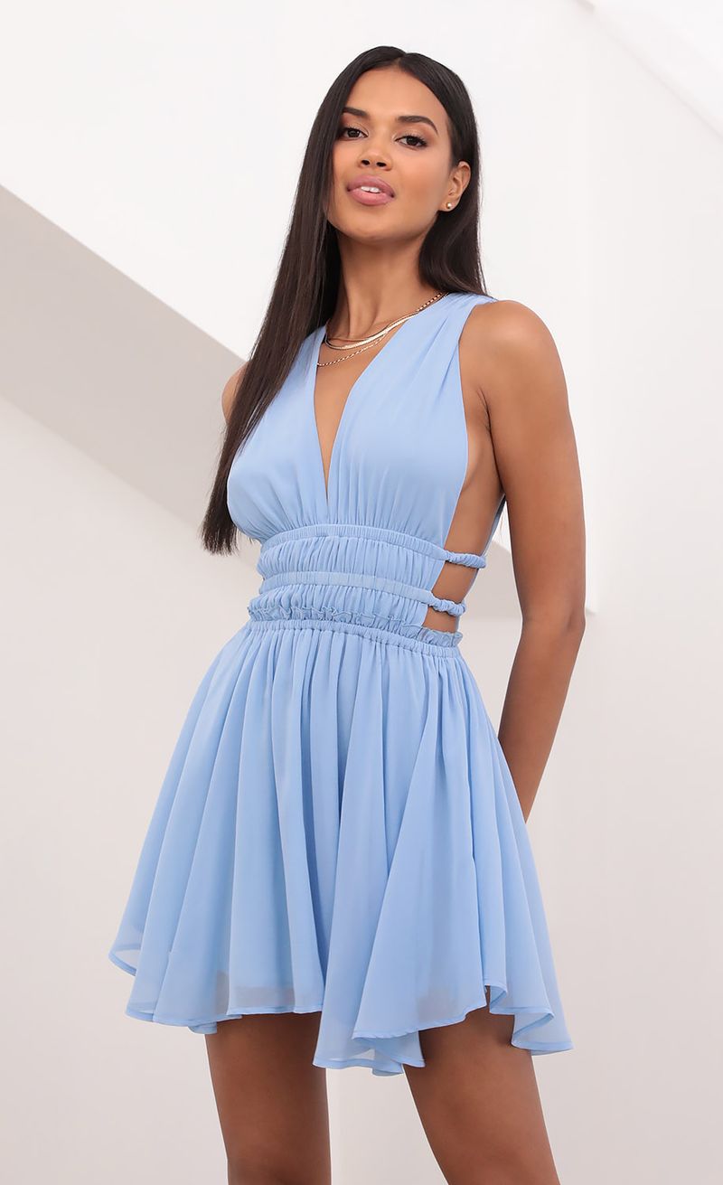 Picture Babette Plunge A-Line Dress in Sky Blue. Source: https://media.lucyinthesky.com/data/Jun21_1/800xAUTO/1V9A0336.JPG