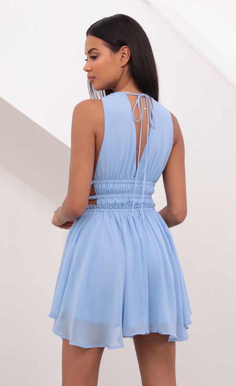 Picture Babette Plunge A-Line Dress in Sky Blue. Source: https://media.lucyinthesky.com/data/Jun21_1/800xAUTO/1V9A0399.JPG