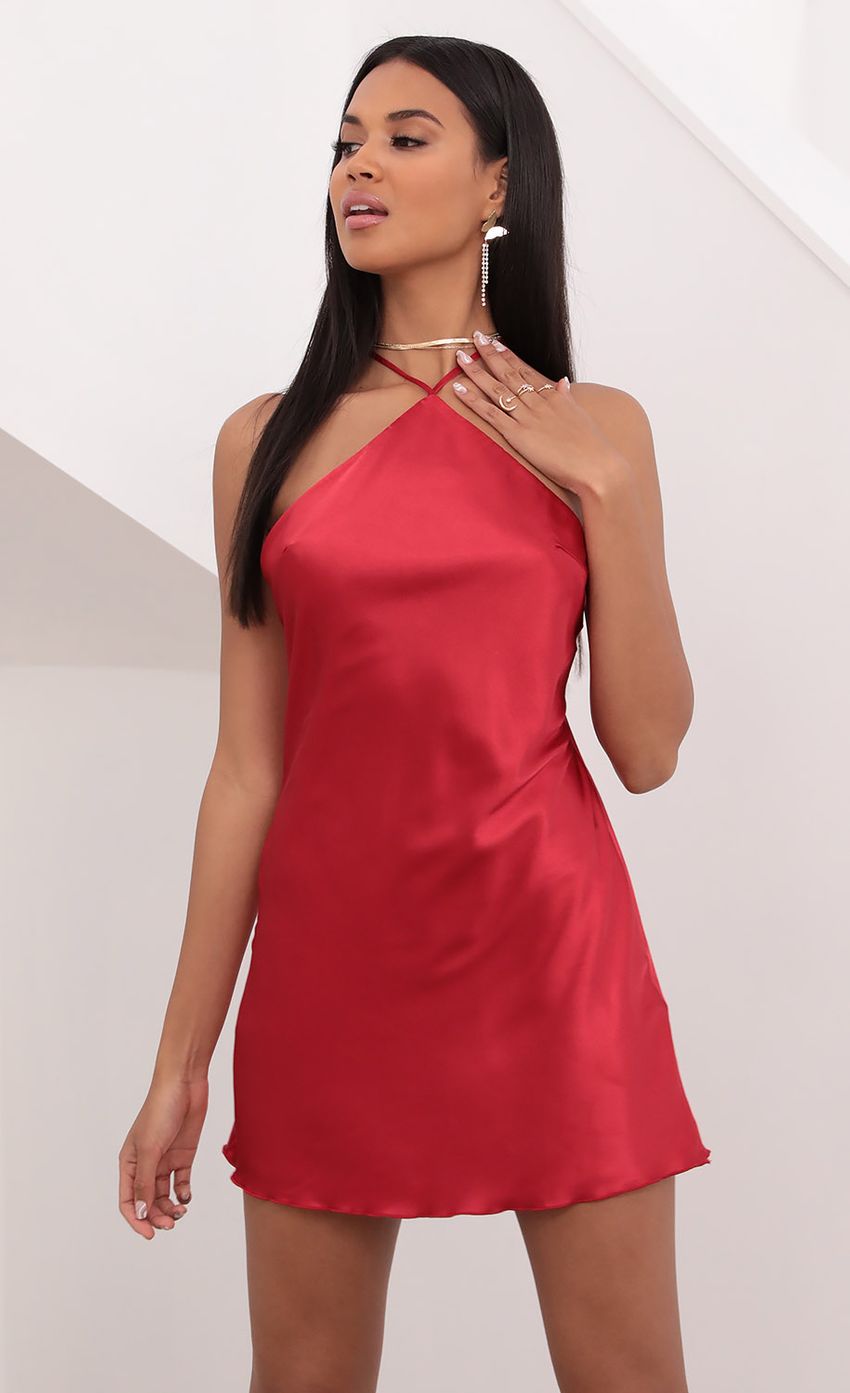 Picture Liliana Halter Satin Slip Dress in Red. Source: https://media.lucyinthesky.com/data/Jun21_1/850xAUTO/1V9A1357.JPG