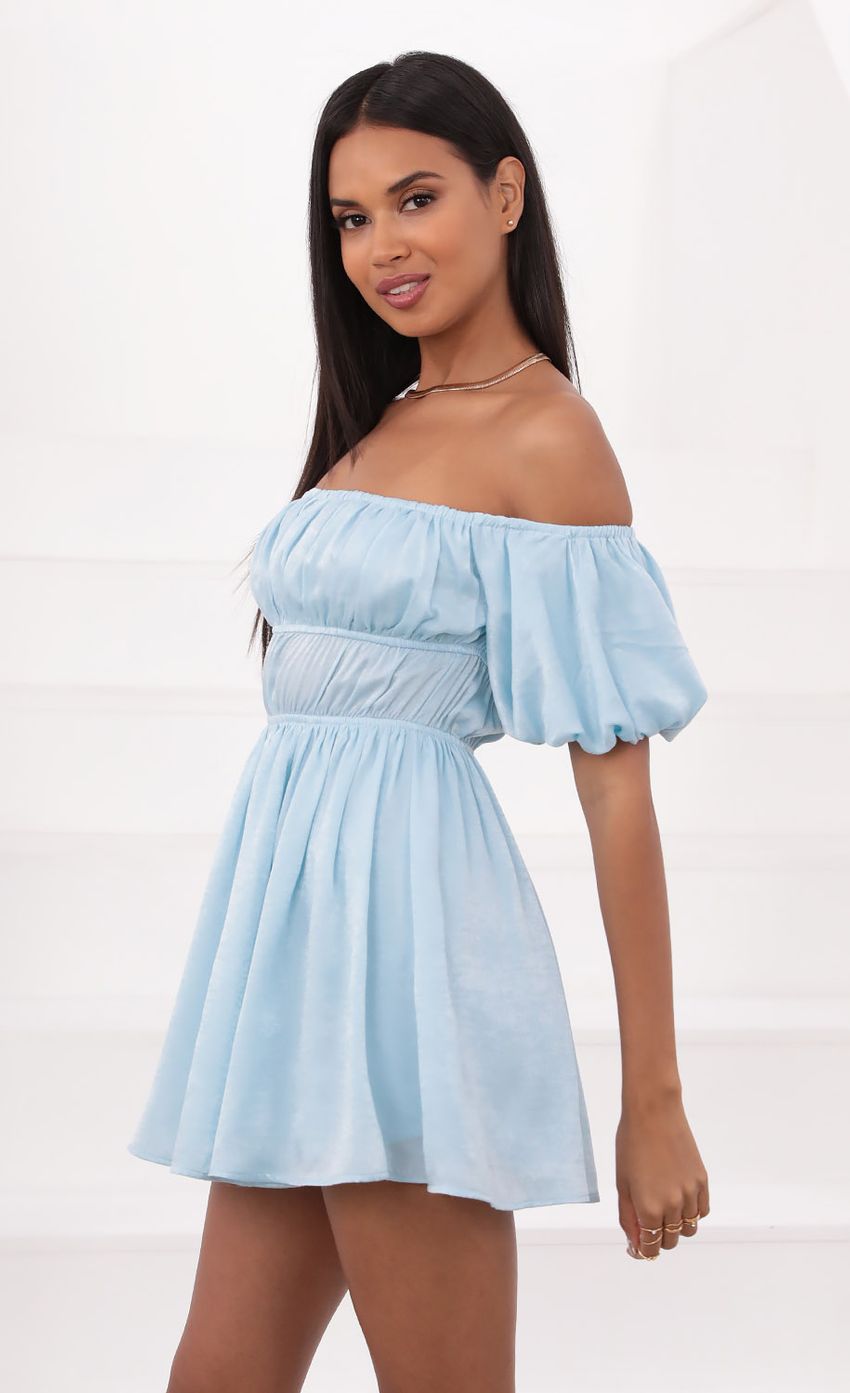 Picture Dorothy Off The Shoulder Dress in Light Blue. Source: https://media.lucyinthesky.com/data/Jun21_1/850xAUTO/1V9A1679.JPG