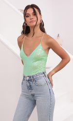 Picture Party Sequin Bodysuit in Lime Green. Source: https://media.lucyinthesky.com/data/Jun21_2/150xAUTO/1V9A0510.JPG