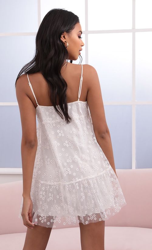 Picture Myla Daisy Mini Frock Dress in White. Source: https://media.lucyinthesky.com/data/Jun21_2/500xAUTO/1V9A0500.JPG