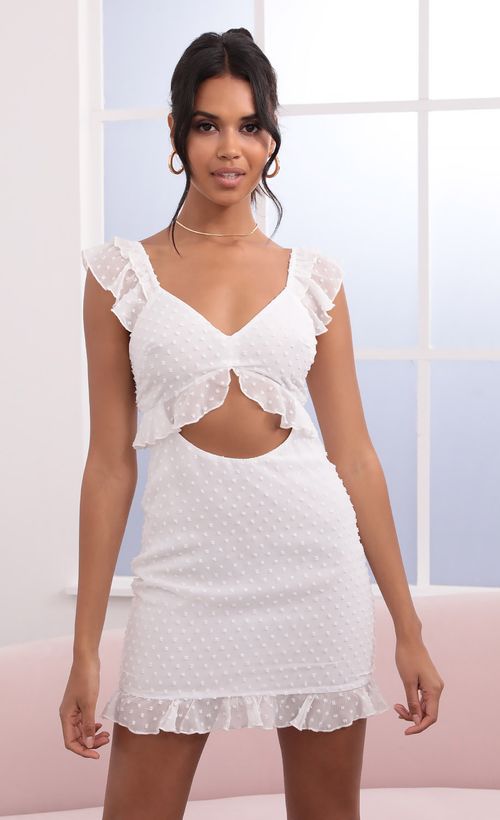 Picture Angie Dotted Chiffon Dress in White. Source: https://media.lucyinthesky.com/data/Jun21_2/500xAUTO/1V9A1207.JPG
