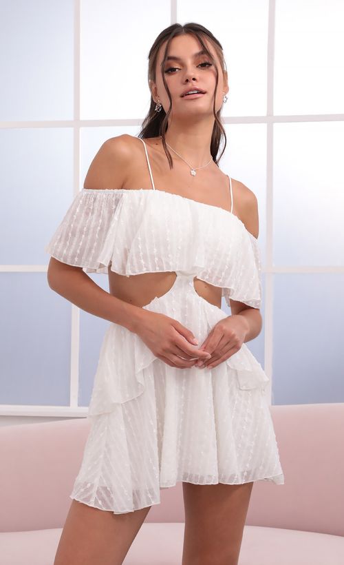 Picture Tallula Mesh Cutout Dress in White. Source: https://media.lucyinthesky.com/data/Jun21_2/500xAUTO/1V9A2498.JPG