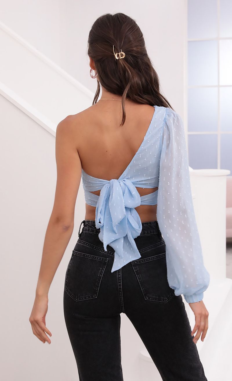 Picture Jasmine Puff Sleeve Chiffon Top in Baby Blue. Source: https://media.lucyinthesky.com/data/Jun21_2/800xAUTO/1V9A0689.JPG