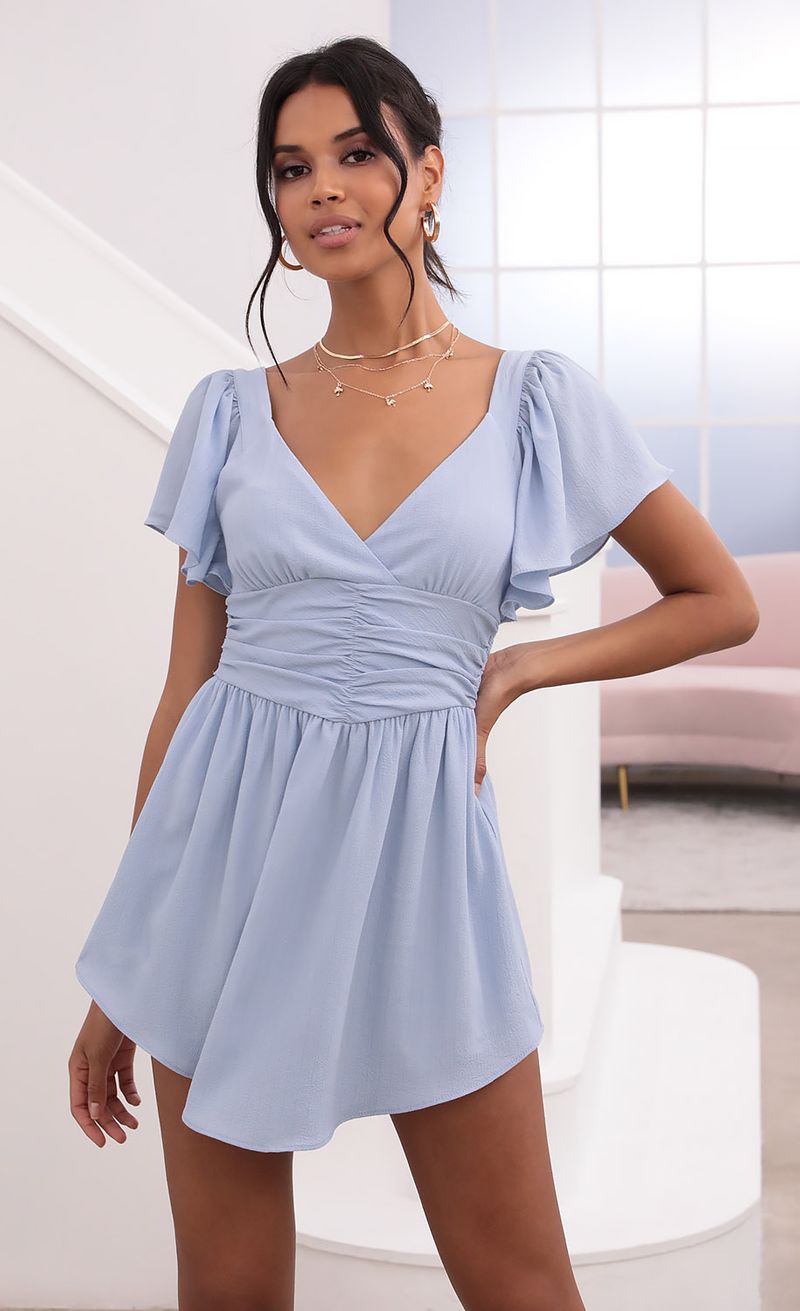 Picture Alexia Flutter Sleeved Dress in Baby Blue. Source: https://media.lucyinthesky.com/data/Jun21_2/800xAUTO/1V9A1989.JPG