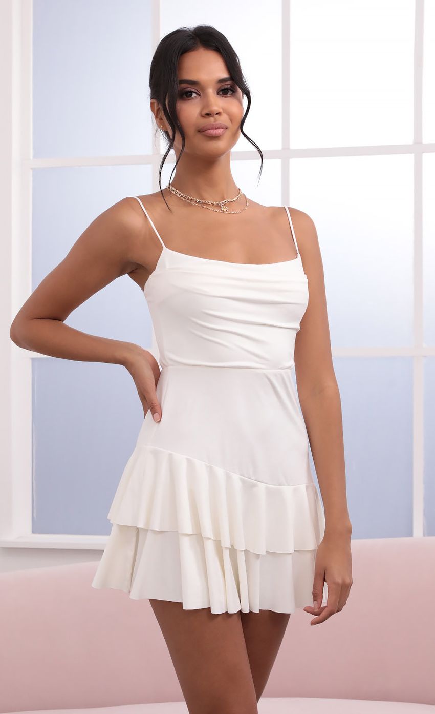 Picture Kaiya Double Ruffle Suede Dress in White. Source: https://media.lucyinthesky.com/data/Jun21_2/850xAUTO/1V9A1448.JPG