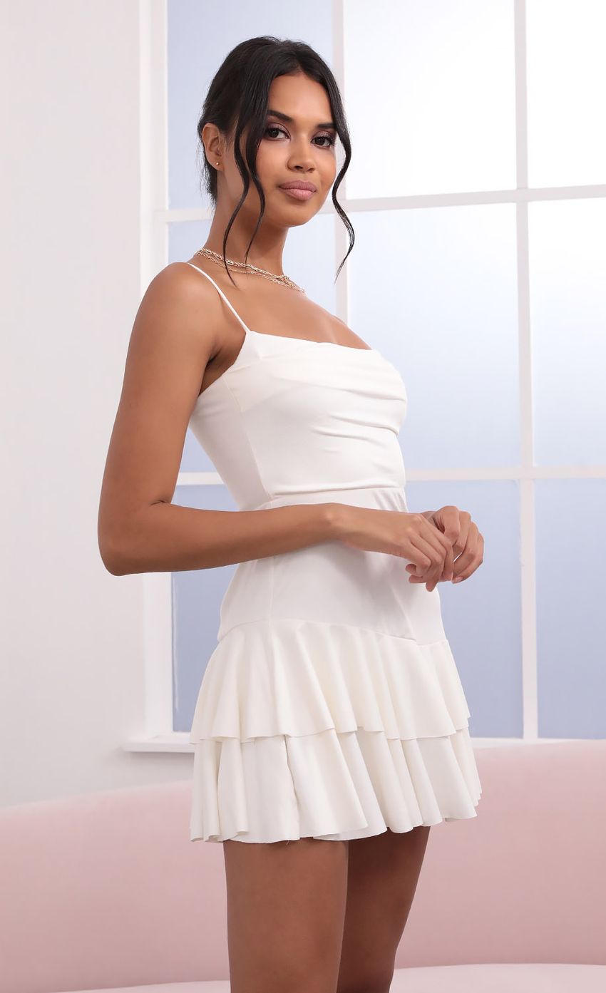 Picture Kaiya Double Ruffle Suede Dress in White. Source: https://media.lucyinthesky.com/data/Jun21_2/850xAUTO/1V9A1459.JPG