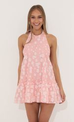 Picture Tamera Floral Halter Neck Dress in Pink. Source: https://media.lucyinthesky.com/data/Jun22_1/150xAUTO/1V9A0968.JPG