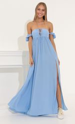 Picture Felicity Crepe Off The Shoulder Maxi in Blue. Source: https://media.lucyinthesky.com/data/Jun22_1/150xAUTO/1V9A3212.JPG