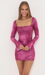 Picture Paola Swirl Long Sleeve Dress in Pink. Source: https://media.lucyinthesky.com/data/Jun22_1/150xAUTO/1V9A4592.JPG