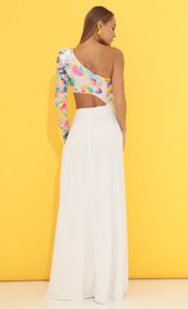 Picture thumb Cheree One Shoulder Sequin Maxi Dress in White. Source: https://media.lucyinthesky.com/data/Jun22_1/170xAUTO/1V9A1744.JPG