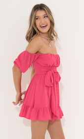 Picture thumb Roxana Chiffon Off The Shoulder Dress in Pink. Source: https://media.lucyinthesky.com/data/Jun22_1/170xAUTO/1V9A3063.JPG