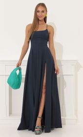Picture thumb Caitlin Crepe Pinstripe Maxi Dress in Navy. Source: https://media.lucyinthesky.com/data/Jun22_1/170xAUTO/1V9A5051.JPG