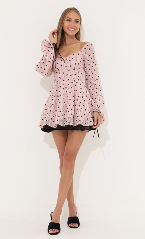 Picture Deborah Chiffon Fit and Flare Dress in Pink. Source: https://media.lucyinthesky.com/data/Jun22_1/500xAUTO/1V9A3421.JPG