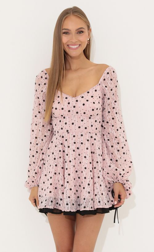 Picture Deborah Chiffon Fit and Flare Dress in Pink. Source: https://media.lucyinthesky.com/data/Jun22_1/500xAUTO/1V9A3458.JPG