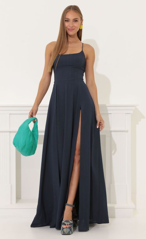Picture Caitlin Crepe Pinstripe Maxi Dress in Navy. Source: https://media.lucyinthesky.com/data/Jun22_1/500xAUTO/1V9A5051.JPG