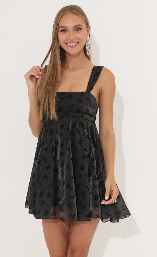 Picture Jennifer Floral Organza Baby Doll Dress in Black. Source: https://media.lucyinthesky.com/data/Jun22_1/500xAUTO/1V9A5177.JPG