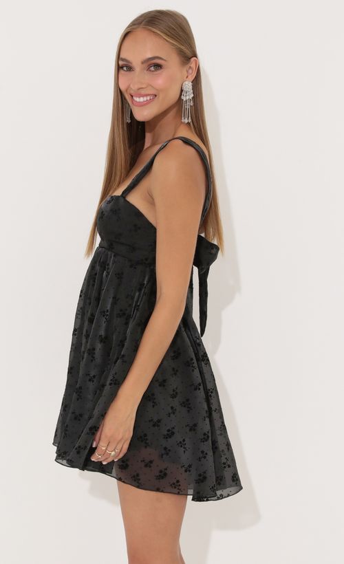 Picture Jennifer Floral Organza Baby Doll Dress in Black. Source: https://media.lucyinthesky.com/data/Jun22_1/500xAUTO/1V9A5198.JPG