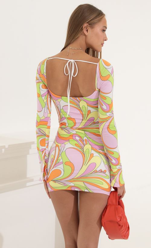 Picture Paola Swirl Long Sleeve Dress in Pink Multi. Source: https://media.lucyinthesky.com/data/Jun22_1/500xAUTO/1V9A6053.JPG