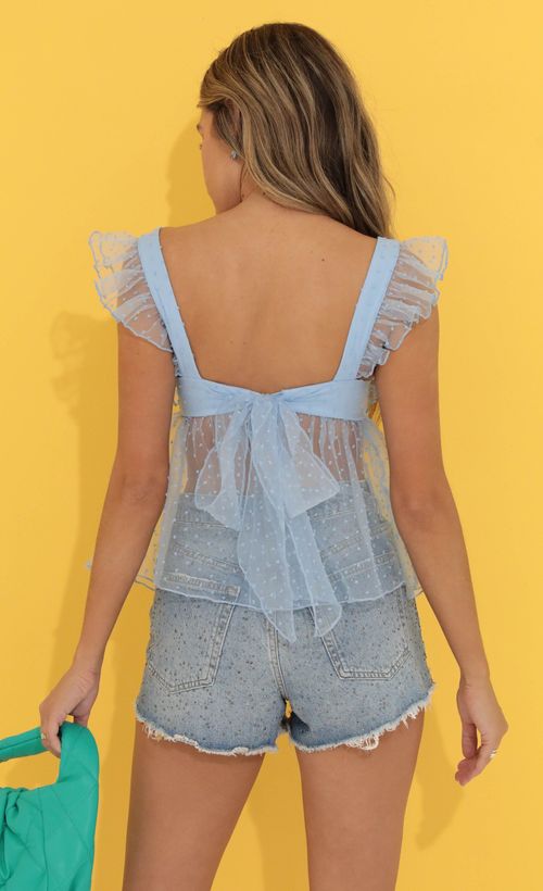 Picture Klaudine Dotted Baby Doll Top in Blue. Source: https://media.lucyinthesky.com/data/Jun22_1/500xAUTO/1V9A6459.JPG