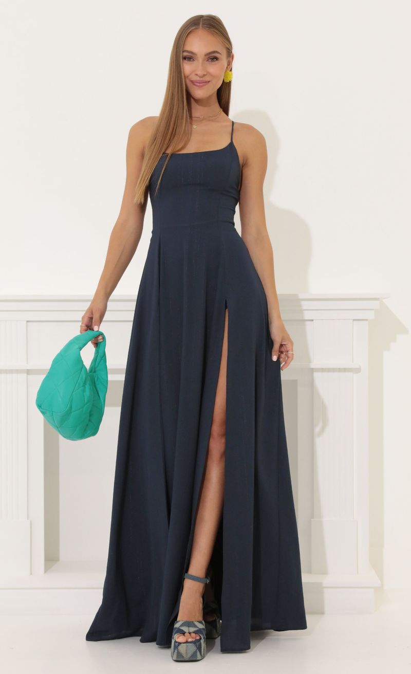 Picture Caitlin Crepe Pinstripe Maxi Dress in Navy. Source: https://media.lucyinthesky.com/data/Jun22_1/800xAUTO/1V9A5051.JPG
