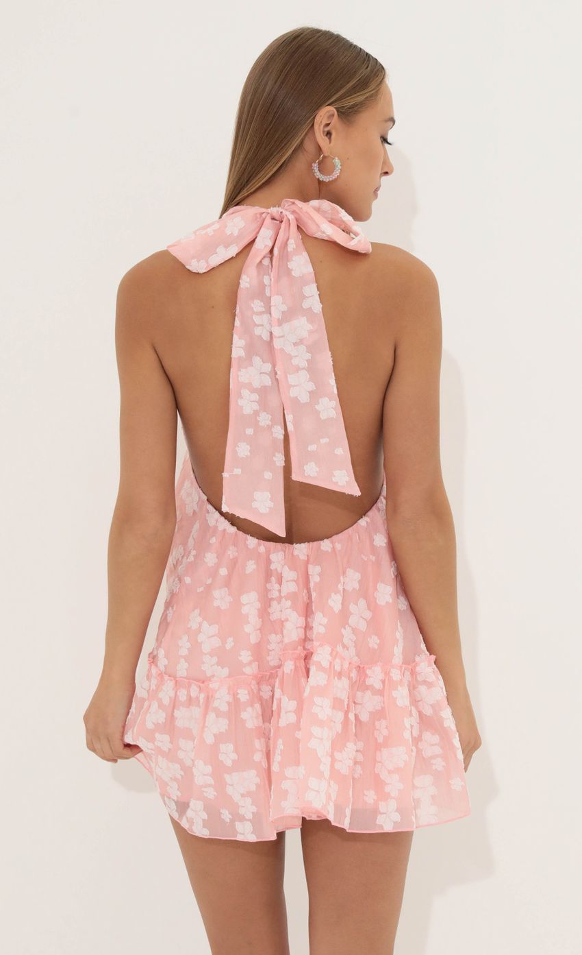 Picture Tamera Floral Halter Neck Dress in Pink. Source: https://media.lucyinthesky.com/data/Jun22_1/850xAUTO/1V9A1058.JPG