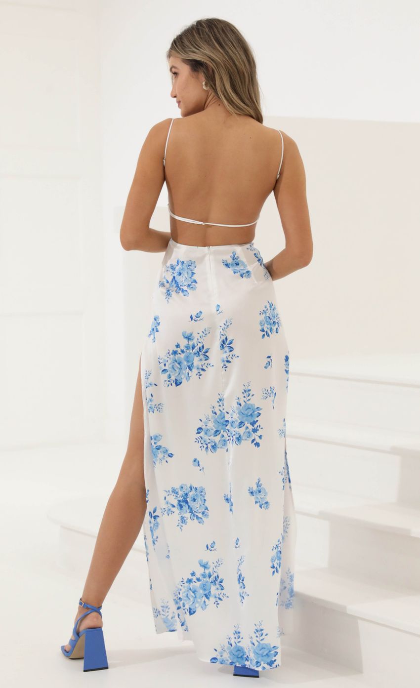 Picture Aviana Floral Crepe Satin Maxi in White and Blue. Source: https://media.lucyinthesky.com/data/Jun22_1/850xAUTO/1V9A5282.JPG
