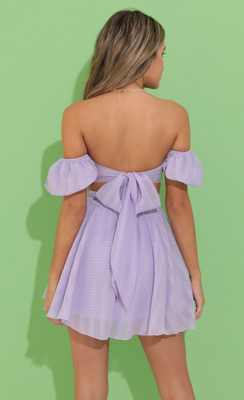 Picture Solay Plaid Chiffon Baby Doll Two Piece Skirt Set in Purple. Source: https://media.lucyinthesky.com/data/Jun22_1/850xAUTO/1V9A7745.JPG