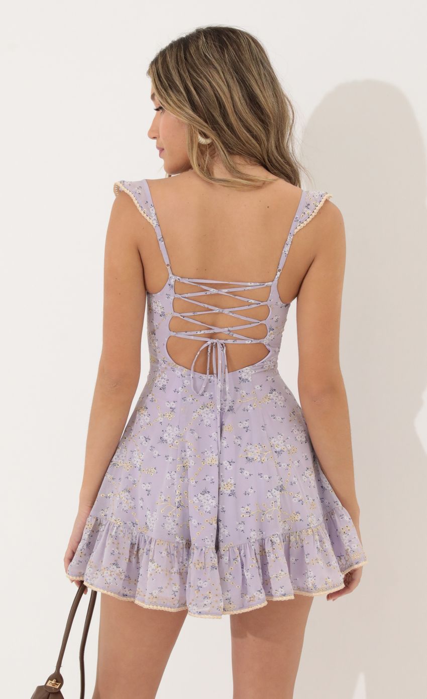 Picture Cindi Embroidered Chiffon A-Line Dress in Purple. Source: https://media.lucyinthesky.com/data/Jun22_1/850xAUTO/1V9A8799.JPG