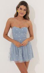 Picture Julia Floral Mesh A-Line Dress in Blue. Source: https://media.lucyinthesky.com/data/Jun22_2/150xAUTO/1V9A0336.JPG