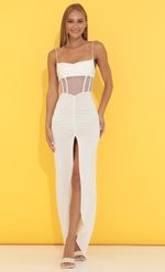 Picture Ainsley Mesh Cut Out Maxi Dress in White. Source: https://media.lucyinthesky.com/data/Jun22_2/150xAUTO/1V9A0698.JPG