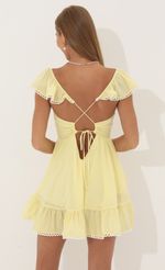 Picture Gaby Fit and Flare Chiffon Dress in Yellow. Source: https://media.lucyinthesky.com/data/Jun22_2/150xAUTO/1V9A4720.JPG