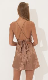 Picture thumb Leandra Satin Jacquard A - Line Dress in Brown. Source: https://media.lucyinthesky.com/data/Jun22_2/170xAUTO/1V9A2811.JPG