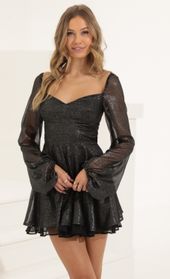 Picture thumb Deborah Shimmer Chiffon Fit and Flare Dress in Black. Source: https://media.lucyinthesky.com/data/Jun22_2/170xAUTO/1V9A5096.JPG